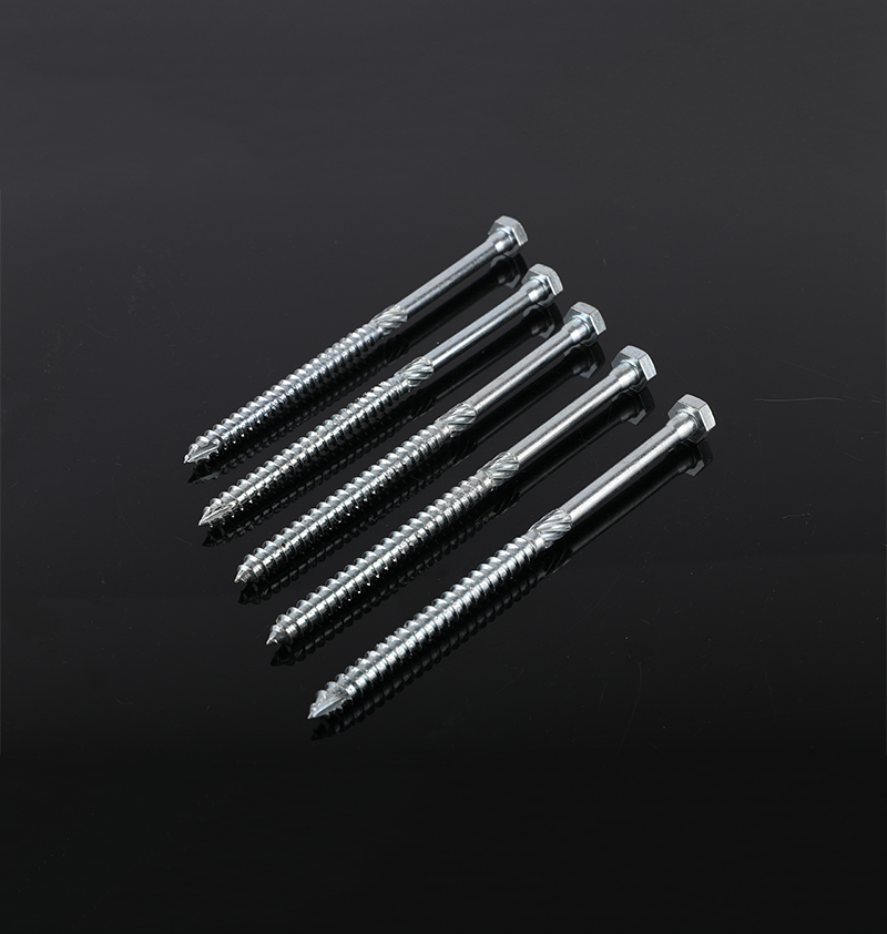 ZINC HEX HEAD WOOD SCREW WITH STRIPPING RIBS AND CUTTING POINT